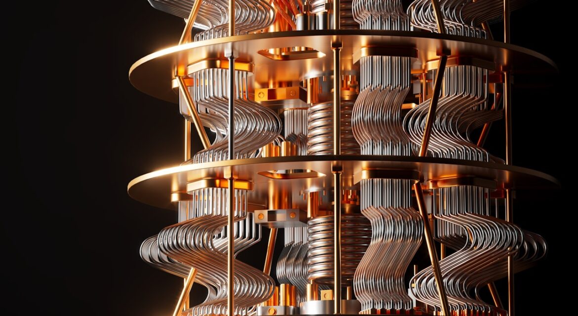 The gold cryostat chandelier of a quantum computer